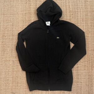 Lacoste Black Wool Hooded Zip-Up Sweater with Green Crocodile Logo size 42